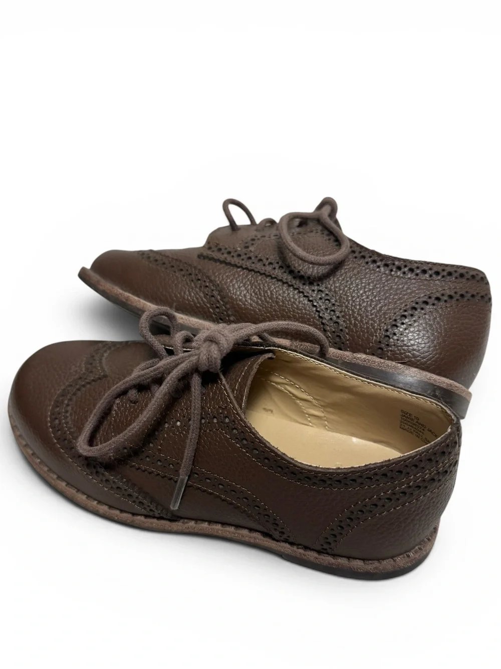 Janie and Jack Boys Leather Wingtip Derby Dress Shoes Brown Size 10 Toddler